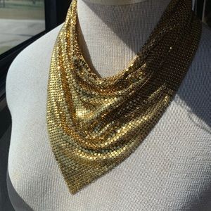 Whiting & Davis Gold Chainmail bib necklace